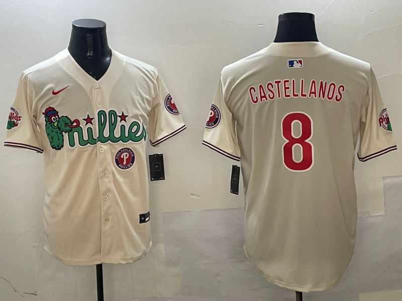 Men Philadelphia Phillies #8 Castellanos Cream Three generations Joint Name Game 2025 Nike MLB Jersey style 6